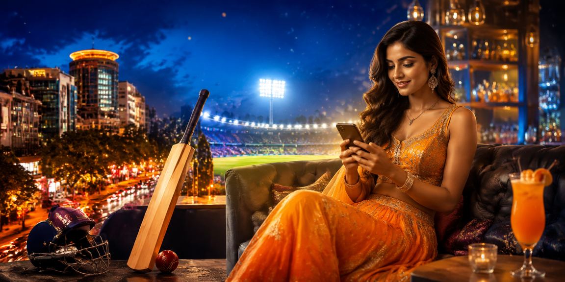 Bangalore MG Road area with cricket betting neon lighting